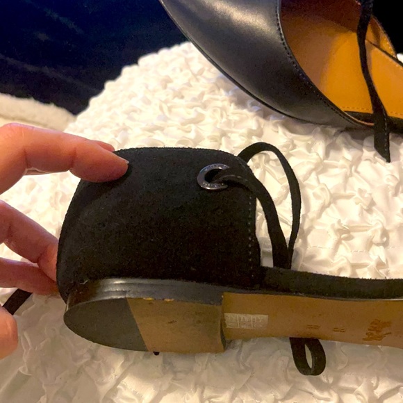 Coach black leather open arch ankle tie flats 8 - Picture 8 of 8